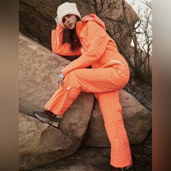 Free People neon orange ski / snowboard suit. Excellent condition. - Picture 1 of 7